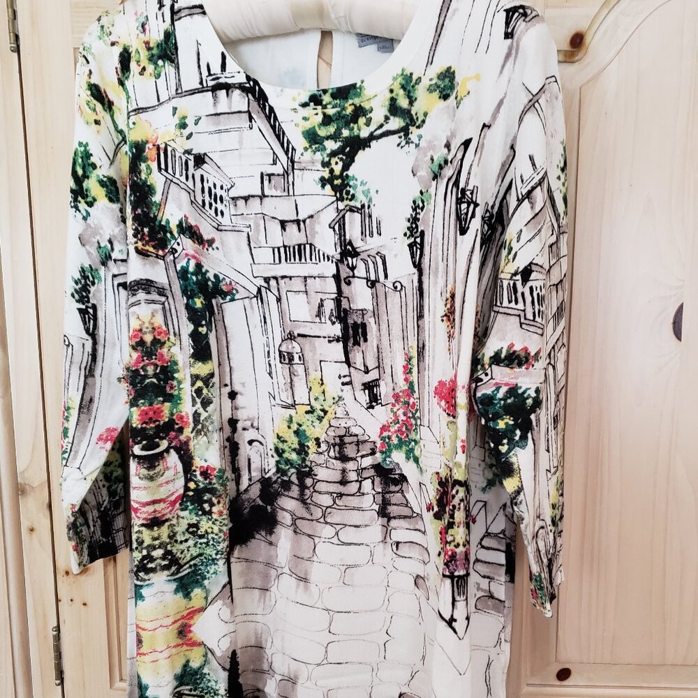 Joseph A. Qu'est-ce Que C'est Silk? 3/4 Sleeve Print Tunic XL